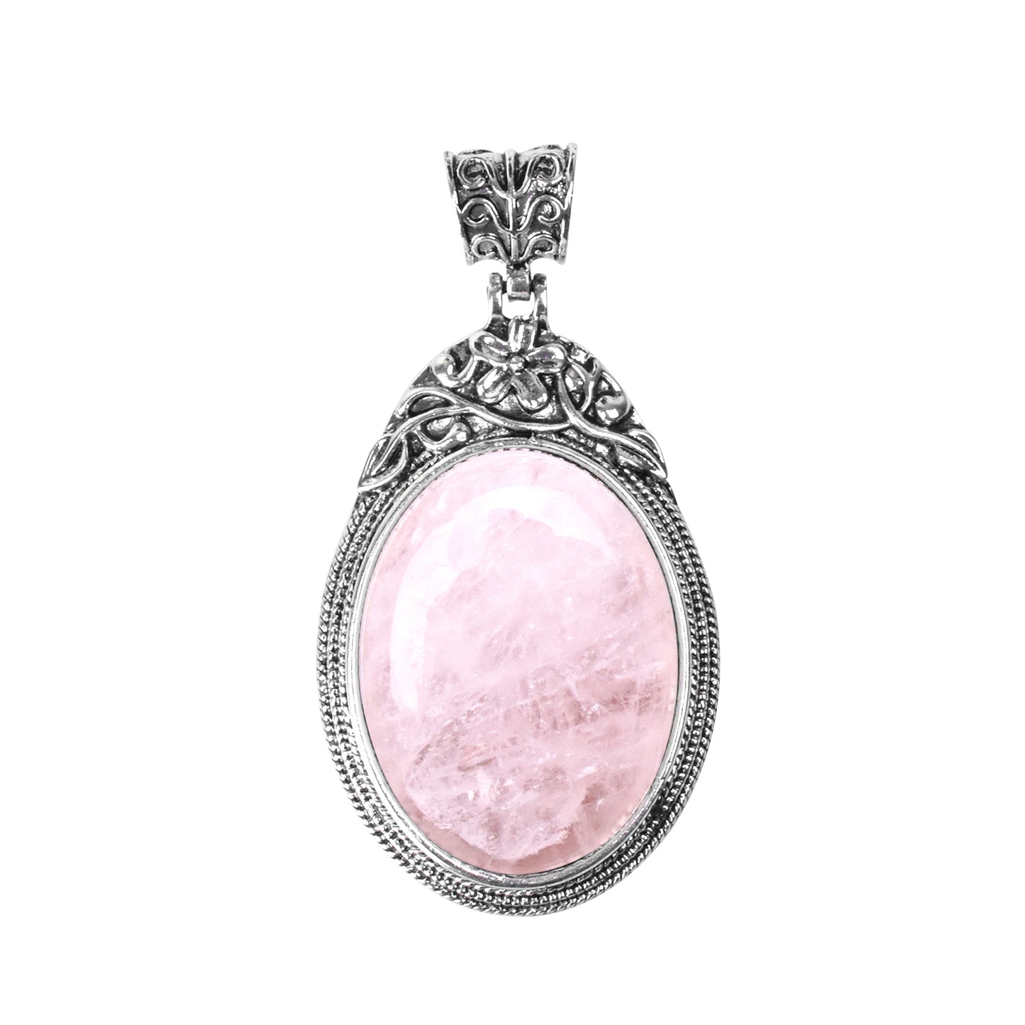 Big Classical Pink Rosa Quartz Crystal Sliver Alloy Pendant